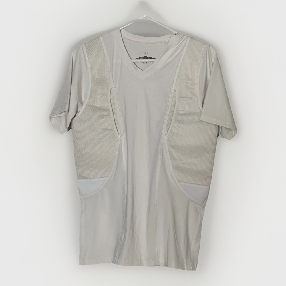 CCW Tactical Shirt Large White Compression‎ Short Slv Concealed Carry Holster